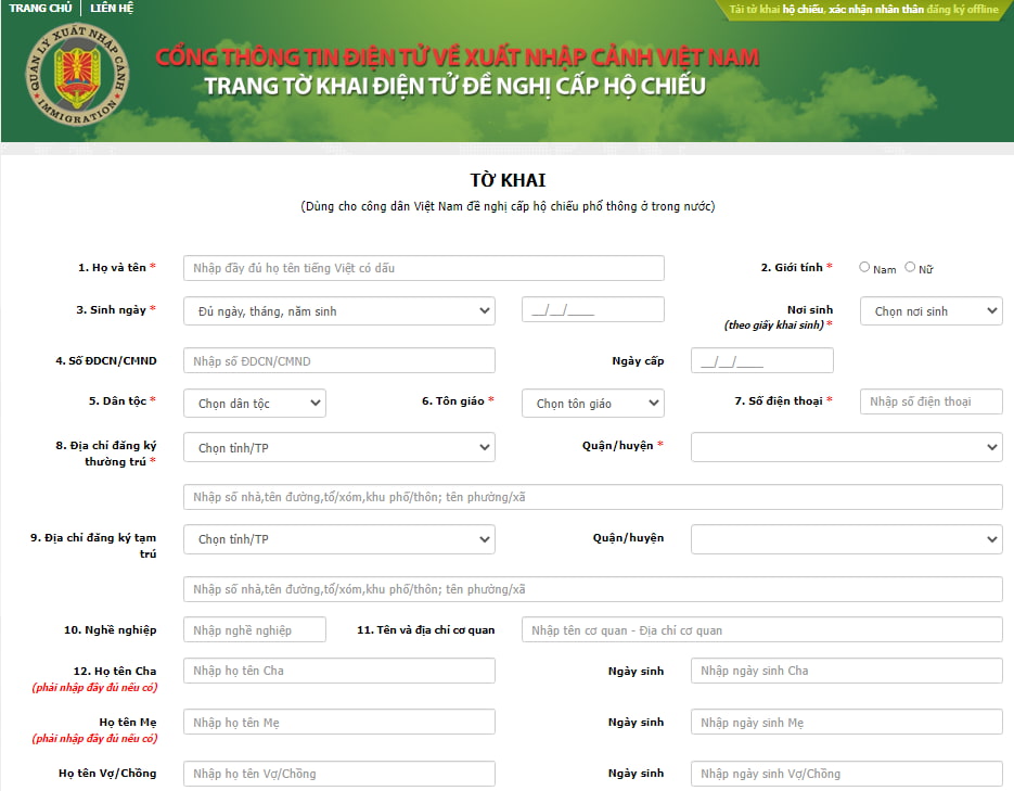 thủ tục đổi hộ chiếu online